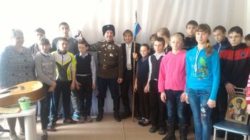 Встреча учеников с начальником центра казачьей культуры Кемеровского отдела Сибирского казачьего войска
